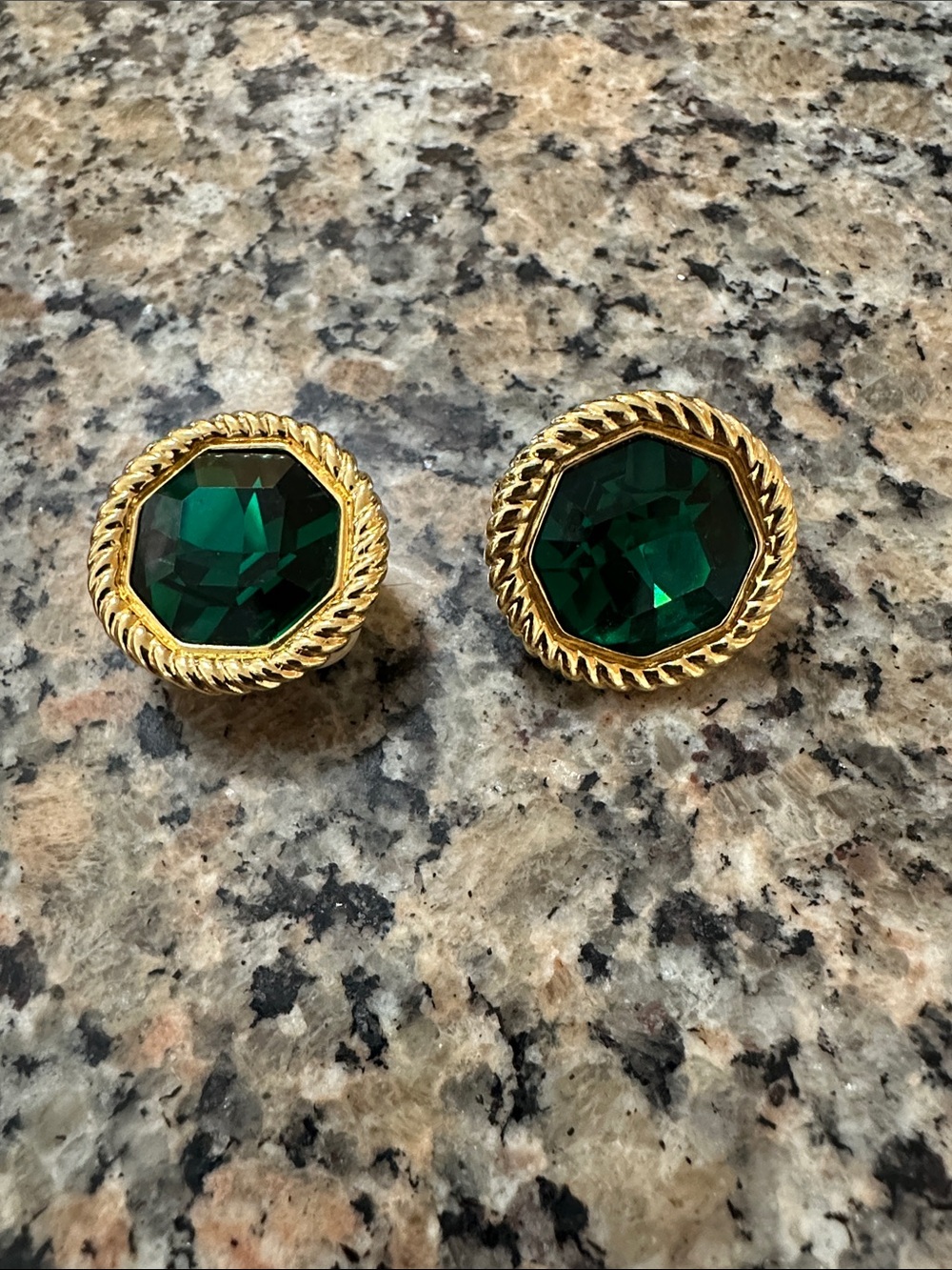 SWAROVSKI swan signed vintage gold emerald crystals designer clip on earrings
